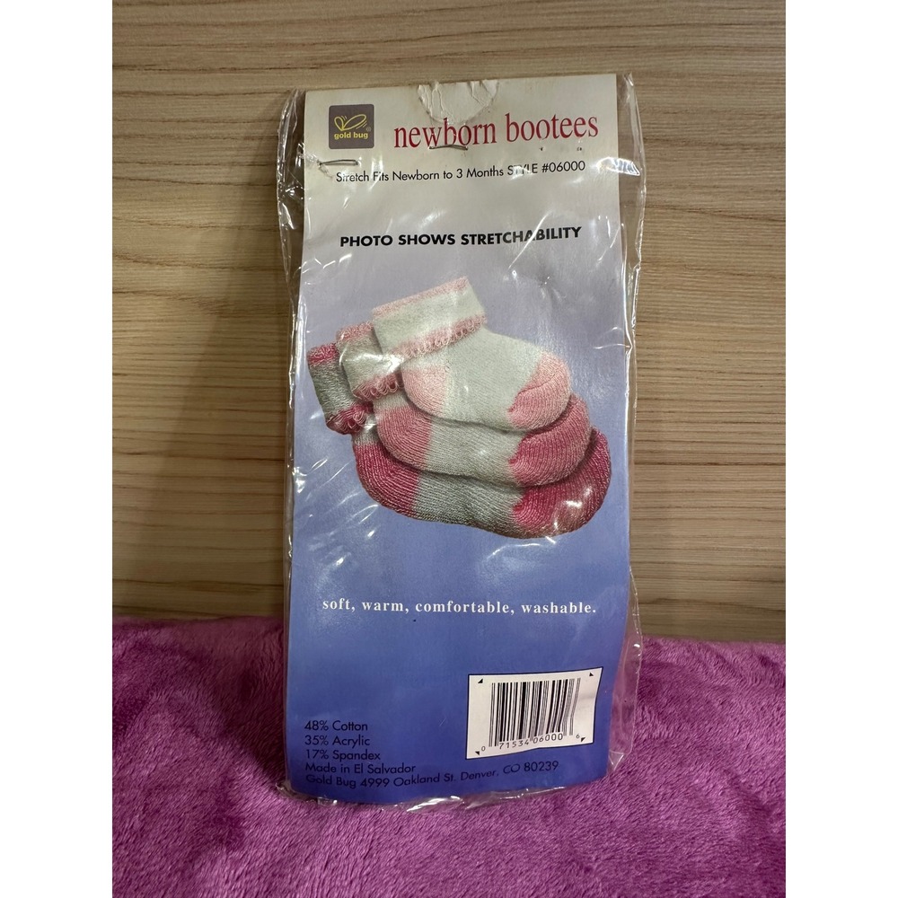 Vintage Gold Bug Newborn Booties Stretch Style 06000 Soft Warm Washable Socks